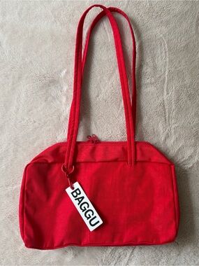 NWT BAGGU Nylon Bowler Bag Candy Apple